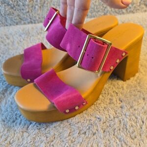 Ilaria Sartori Pink Suede Leather Wood Heel Platform Sandals EU 41  10 NEW ITALY